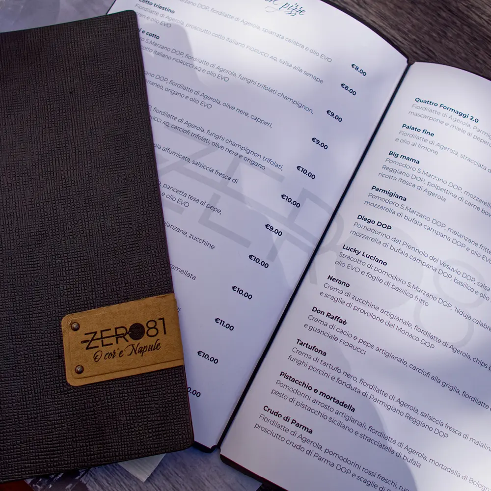 menu design pizzeria Zero81 Gorizia - grafica Sibari Bonato